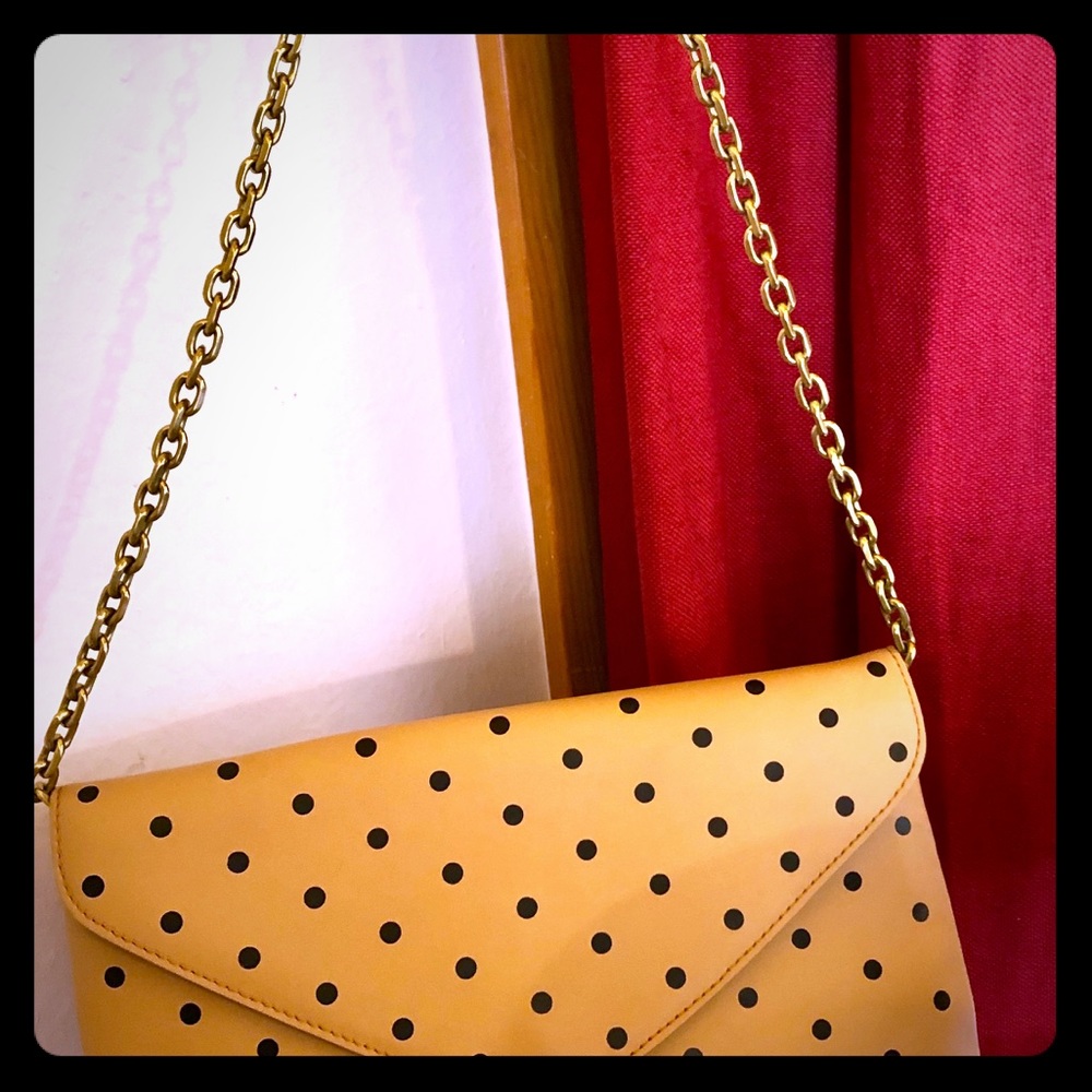 NWT beige polka-dot envelope purse w/ gold details